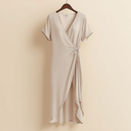 V NECK SHORT SLEEVE TIE WAIST DRESS