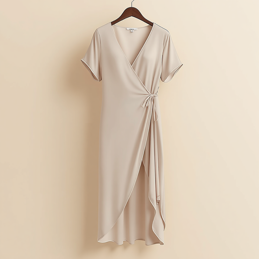 V NECK SHORT SLEEVE TIE WAIST DRESS